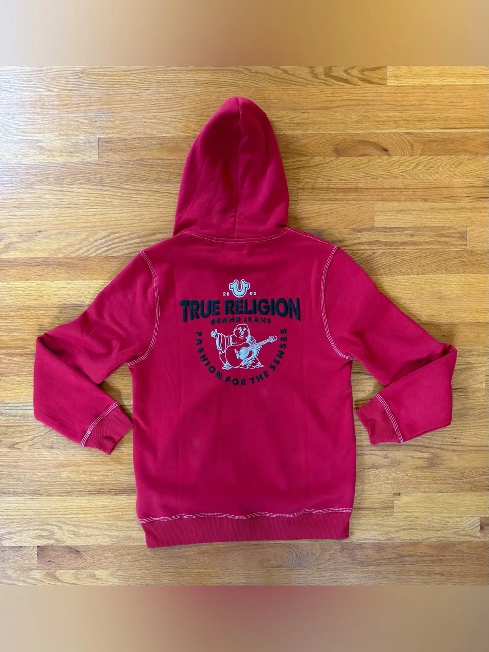 True Religion Red Zip-Up Hoodie with Contrast Stitching